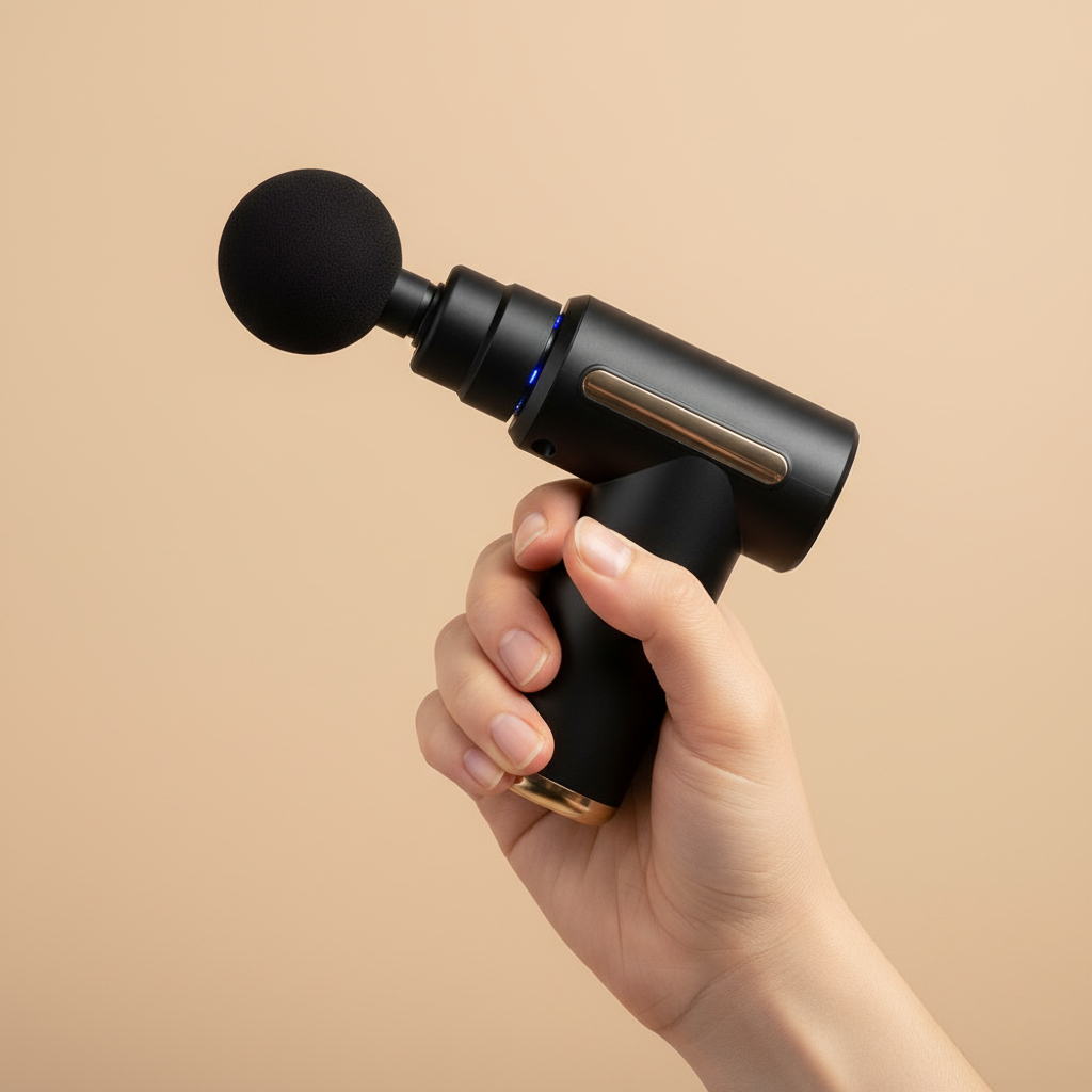 PuRelief Mini Massage Gun - Portable Percussion Massager - 4 Heads - Rechargeable