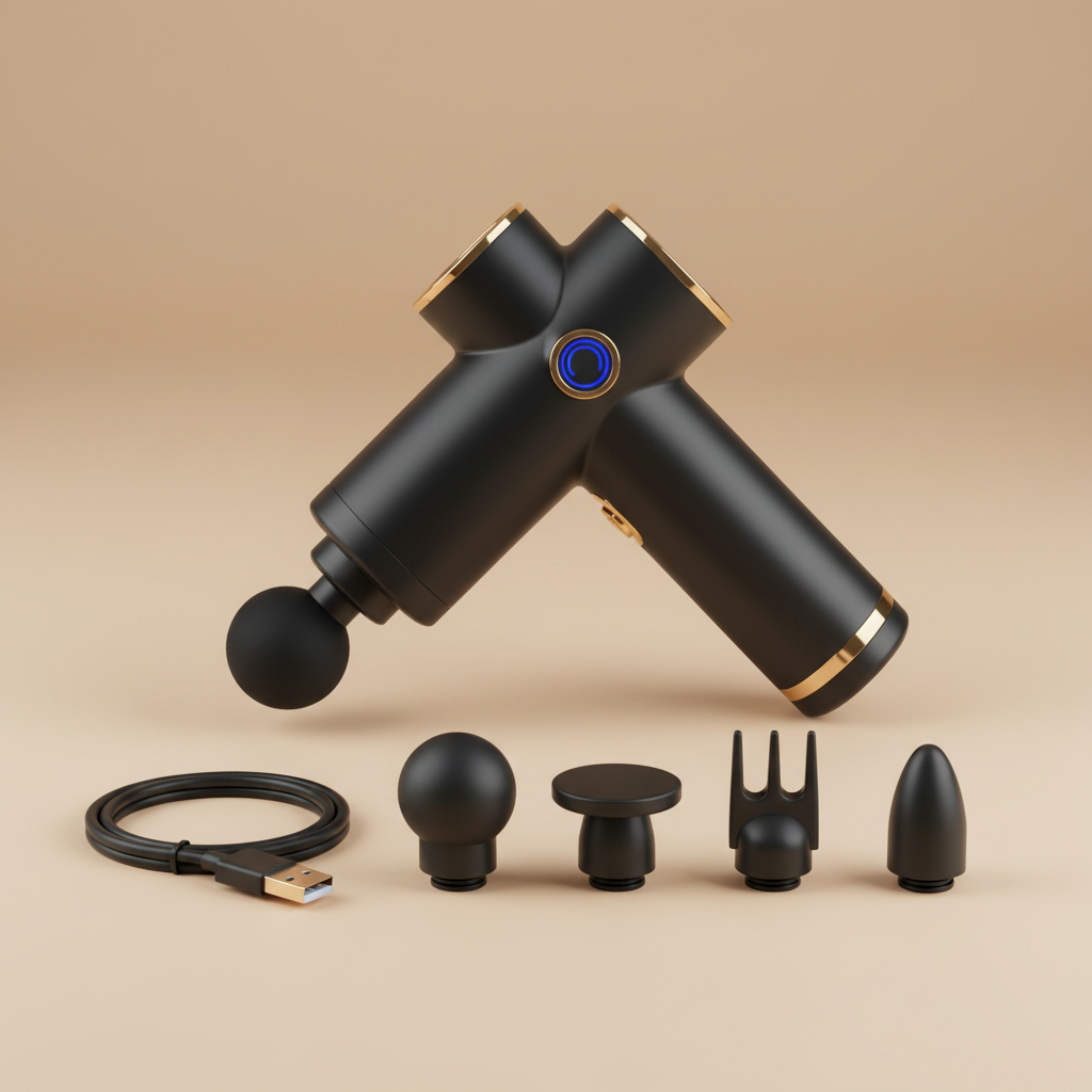 PuRelief Mini Massage Gun - Portable Percussion Massager - 4 Heads - Rechargeable